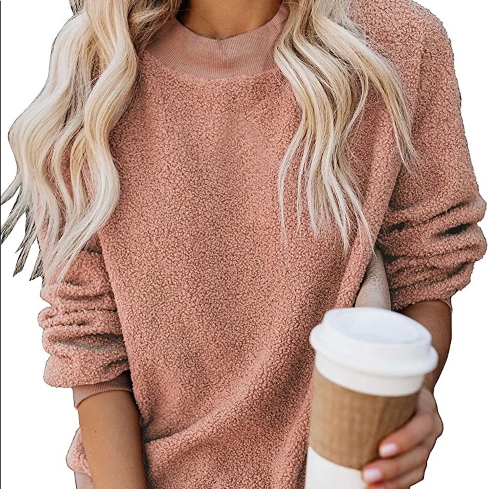 Crewneck Fuzzy Fleece Sweatshirt Pullover Top